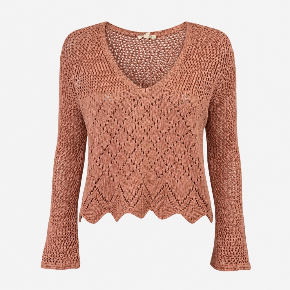 Boho Crochet Knit‎ Sweater Womens S Cottagecore Bell Sleeve Beachy Open Knit New